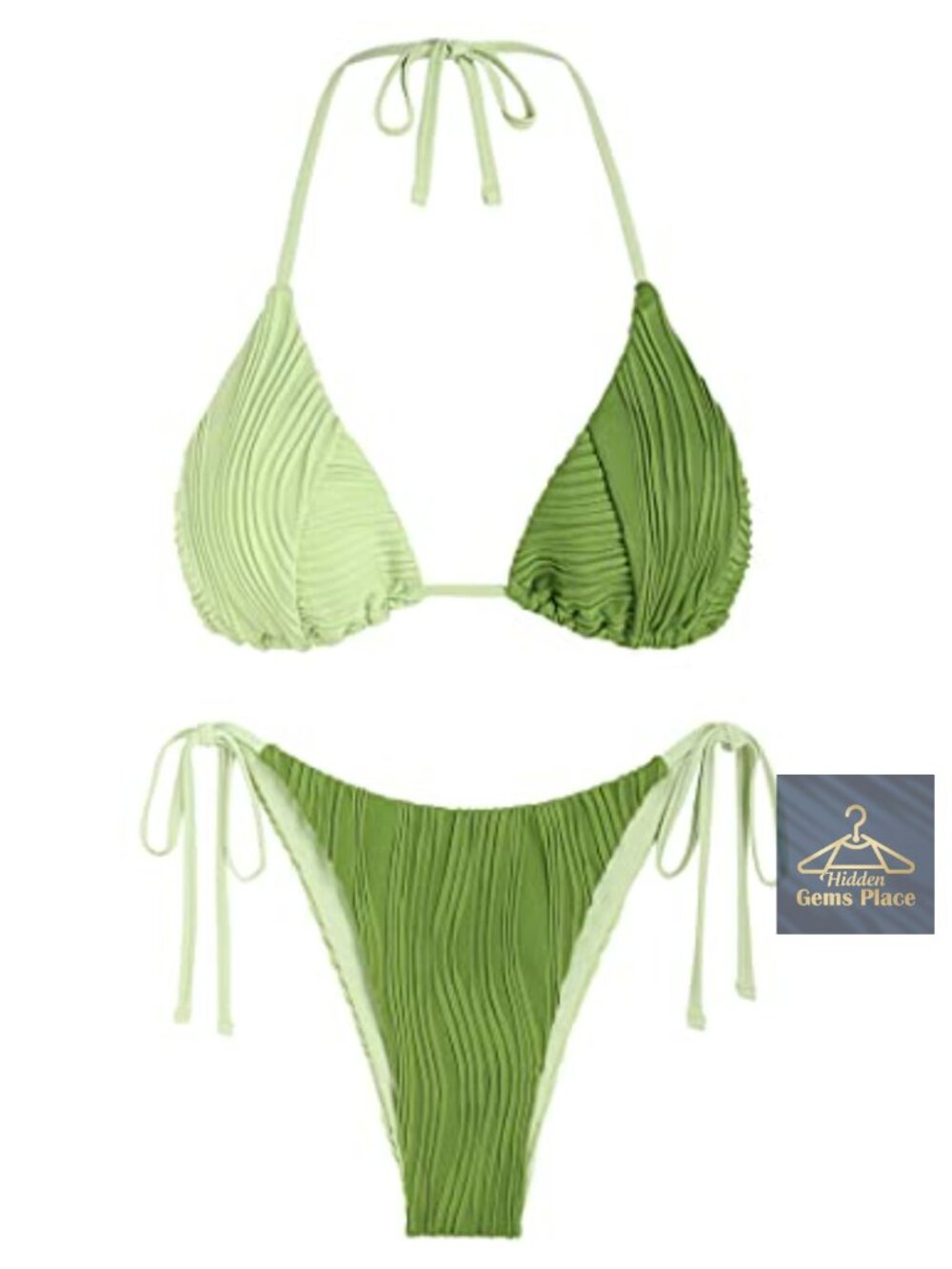 Halter Ribbed High Cut Tie Side Thong Bikini Set with Removable Pads